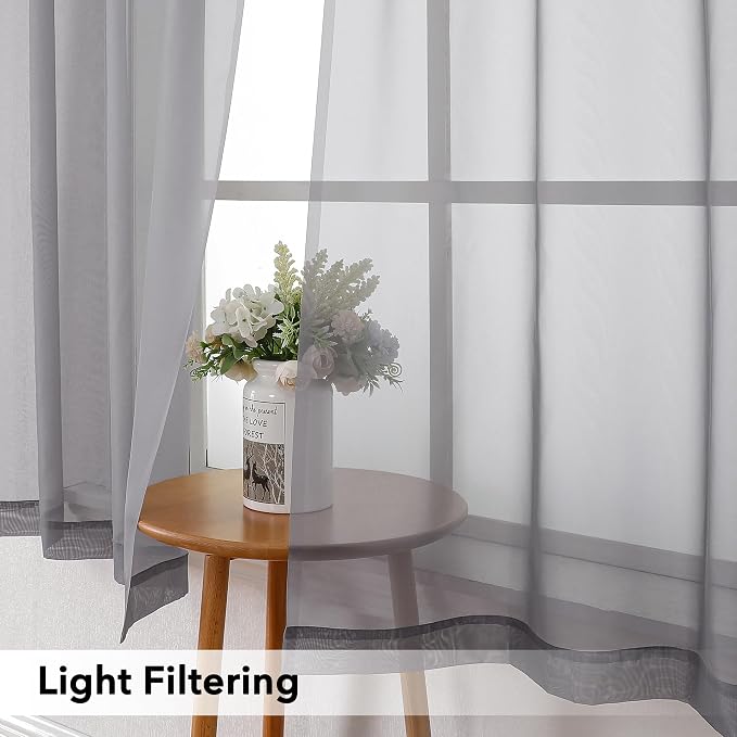 Simplebrand Grey Short Sheer Kitchen Tier Curtains 36/42 Inch Rod Pocket Cafe - Image 3
