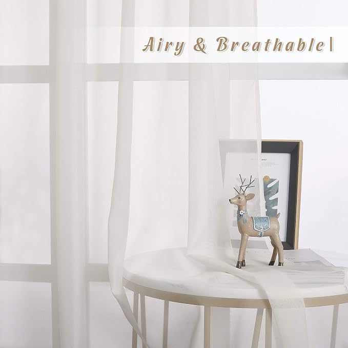 NICETOWN Beige Sheer Window Curtains Extra Long, W70 x L108 - Image 3