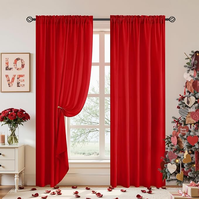HOMEIDEAS Christmas Non-See-Through Red Privacy Sheer Curtains, 52 X 96 Inches - Image 2