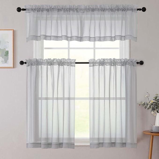 Light Grey Valances for Windows, Light Grey Sheer Curtains 14 Inch Length 2 - Image 8