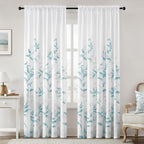 HOMEIDEAS Non-See-Through Teal and White Privacy Sheer Curtains 52 X 84 Inch by HOMEIDEAS