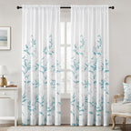 HOMEIDEAS Non-See-Through Teal and White Privacy Sheer Curtains 52 X 96 Inch by HOMEIDEAS