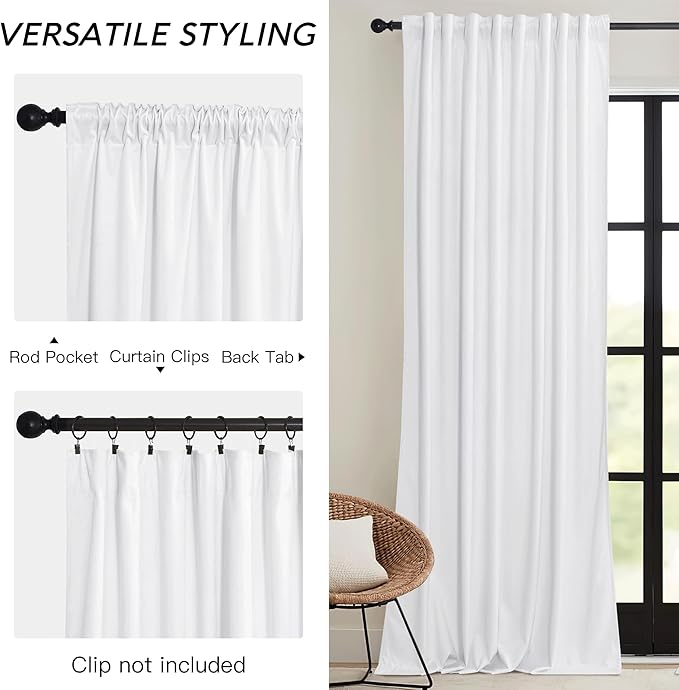 RYB HOME Pure White Velvet Curtains 96 inches - Image 3