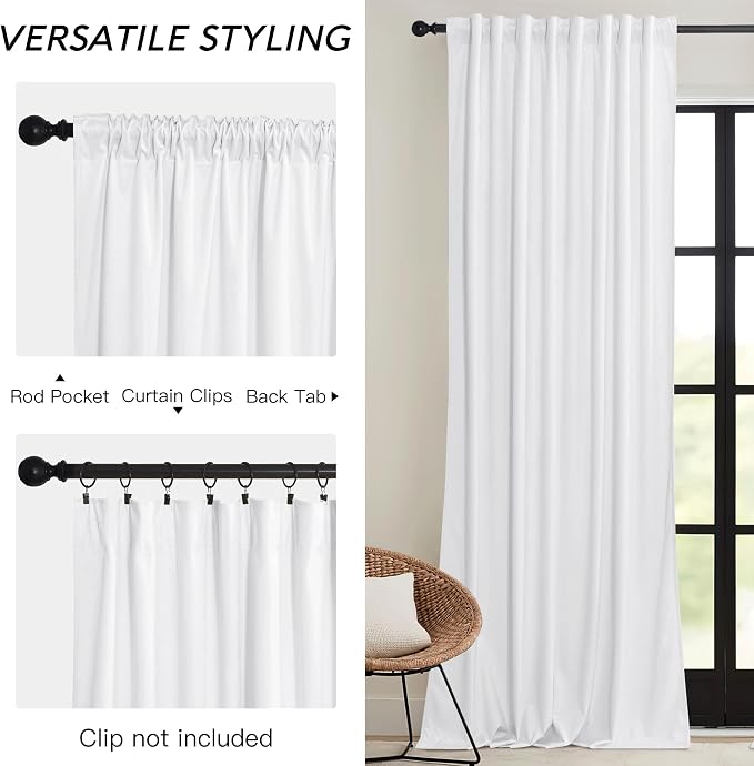 RYB HOME White Velvet Curtains 72 inches - Image 3