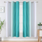 Estelar Textiler Teal and Greyish White Ombre Blackout Curtains 72 Inches Length - Image 2