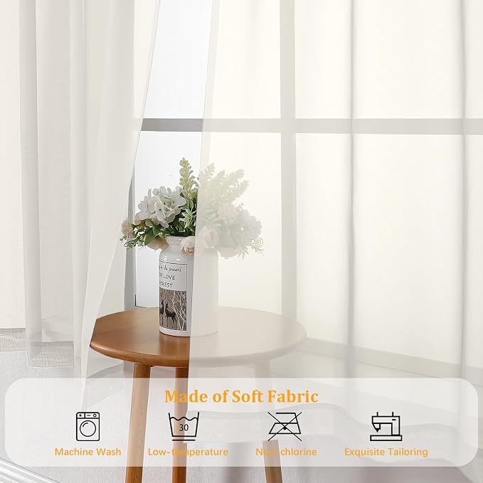 Gwine Ivory Sheer Curtain Tiers 24 Inch Length, Light Filtering Voile Short - Image 7