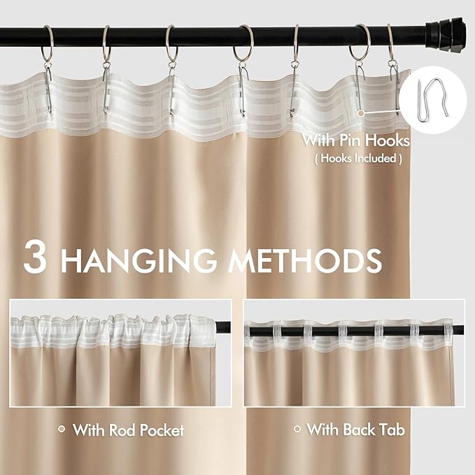 MIULEE Back Tab Beige Curtains 84 Inch Length 2 Panels Set - Image 3