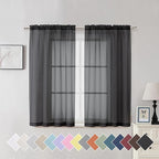 Aiyufeng Black Sheer Curtains for Windows 54 inch Long 2 Panel Set, Rod Pocket by Aiyufeng