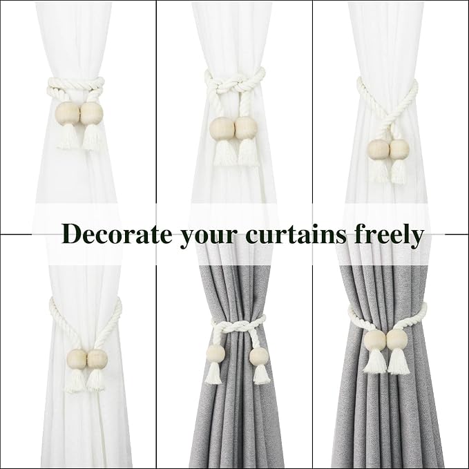 2 Pack Magnetic Curtain Tiebacks Cotton Hand Woven Tie Back Decorative Rope - Image 4