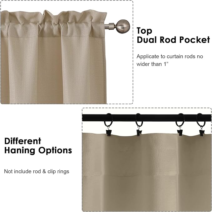 OWENIE Bob Valance Curtains 18 Inch Length 1 Piece, Faux Linen Slub Solid Camel - Image 4