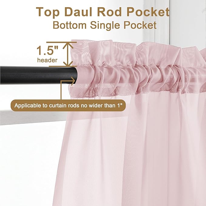 Chyhomenyc Sheer Blush Pink Curtains 90 inches Long 2 Panels, Light Filtering - Image 2