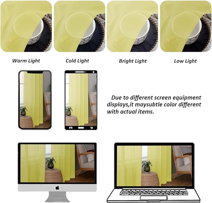 Chyhomenyc Lemon Sheer Curtains 30 inch Length 2 Panels, Light Filtering Voile - Image 6