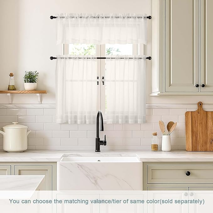 Ivory Small Sheer Curtains Tier 24 Inches Length 2 Pieces, Light Filtering Cafe - Image 2