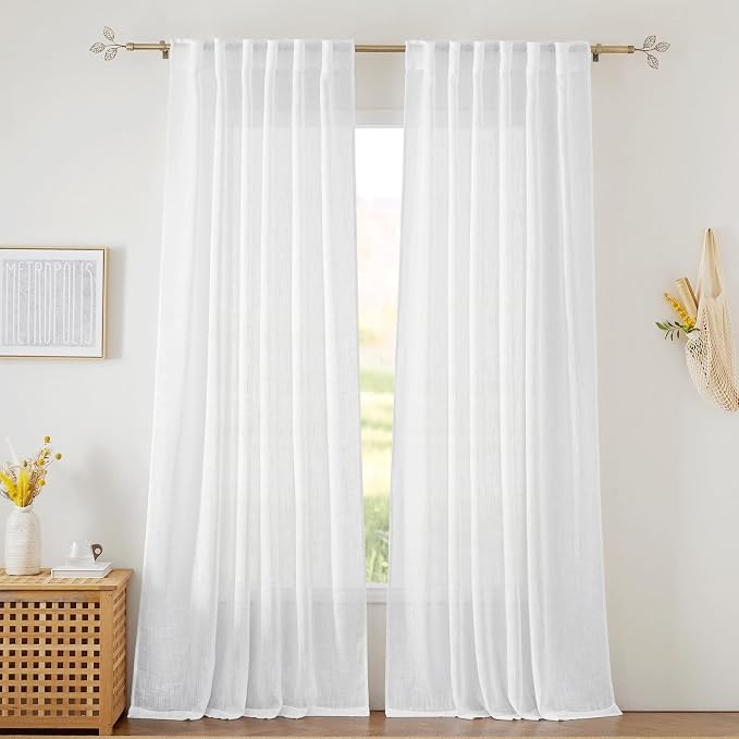 RYB HOME Linen Sheer Curtains for Living Room Textured Semi Sheer Curtains by RYBHOME
