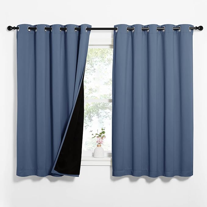 NICETOWN 100% Blackout Curtains 63 inches Long, Pair of Energy Smart & Noise by NICETOWN