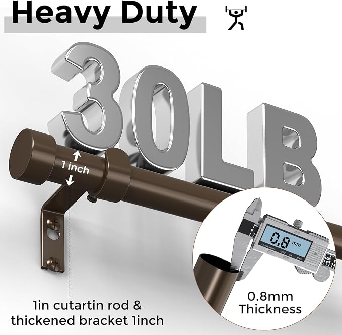 VOIIY Bronze Curtain Rods for Windows 28 to 48 Inch, Size:30-60 Inch, Antique - Image 3