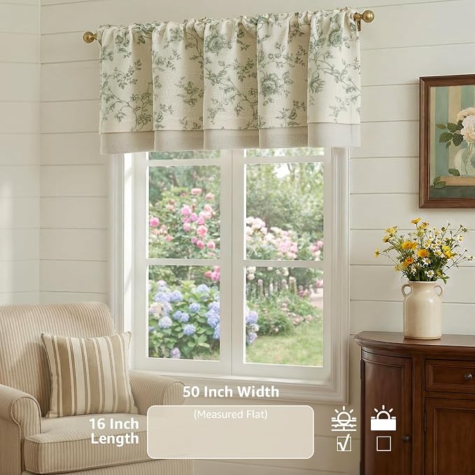 jinchan Amlie Floral Linen Valance Curtain Farmhouse Kitchen Valance - Image 4