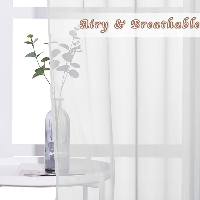 NICETOWN Living Room Window Curtains Sheer Textured, Grommet Casual Voile Sheer - Image 3
