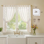 jinchan Belrose Linen Floral Cafe Curtains 45 Inch Length Embroidered Farmhouse - Image 5