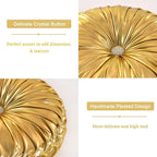 HIG Set of 2 Handcrafted Gold Ruched Round Throw Pillows – 14.5’’ Metallic - Image 4