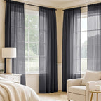MIULEE Black Sheer Curtains 84 Inches Long, 4 Panels Set, Light Filtering Rod - Image 2
