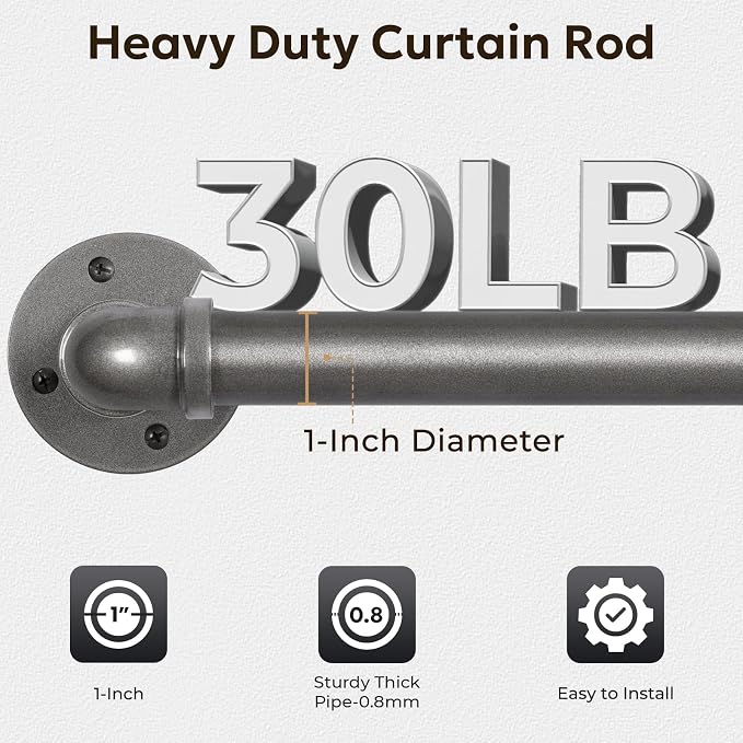Zeerobee Curtain Rods for Windows 48 to 84, 1 Inch Industrial Wrap Around Grey - Image 4