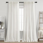 Nanspring Beige White Linen Curtains 84 Inch Length 2 Panels Set by Nanspring