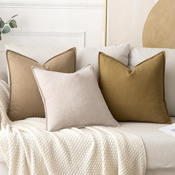 MIULEE Decorative Linen Pillow Covers 18x18 Inch Mustard Yellow ​Boho - Image 4