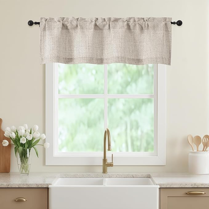 Valances for Windows, Light Filtering Faux Linen Textured Small Short Window by WelvetBLK