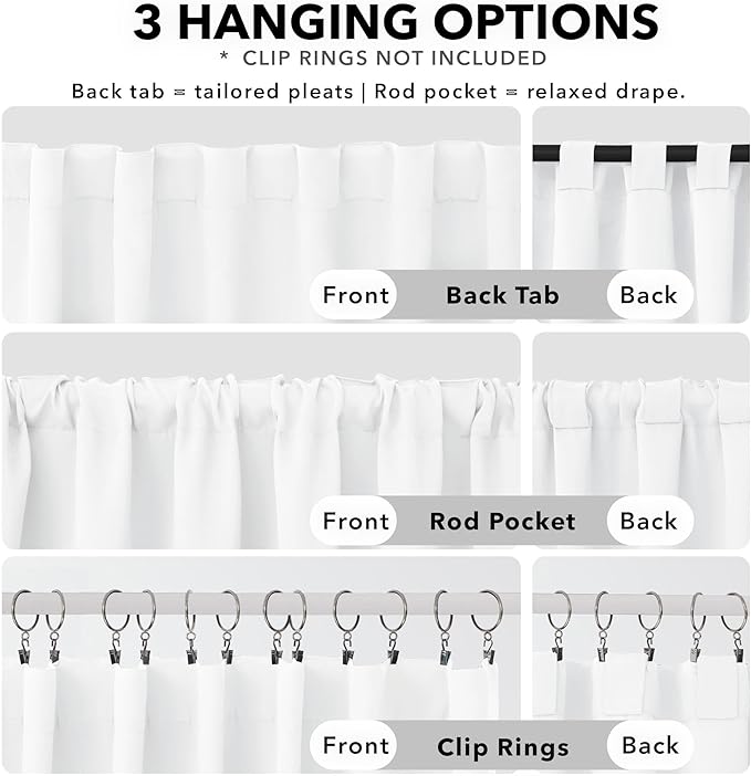Deconovo Pure White Curtains for Living Room, Back Tab and Rod Pocket Curtain - Image 2