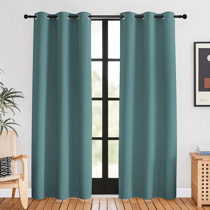 NICETOWN Blackout Curtains for Bedroom, Sea Teal, 42 W by 80 L, Thermal by NICETOWN