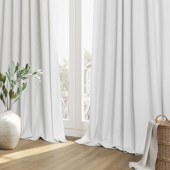Guken White 100% Blackout Linen Curtains 52 Inch Wide by 118 Inch - Image 8