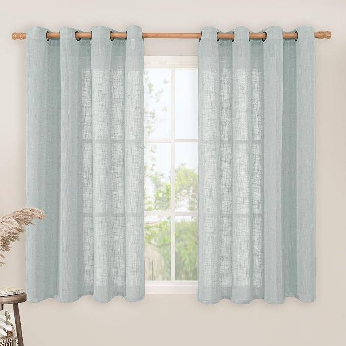 LAMIT Semi Sheer Linen Curtains 54 Inch Length 2 Panels, 52 x 54 Inch by LAMIT