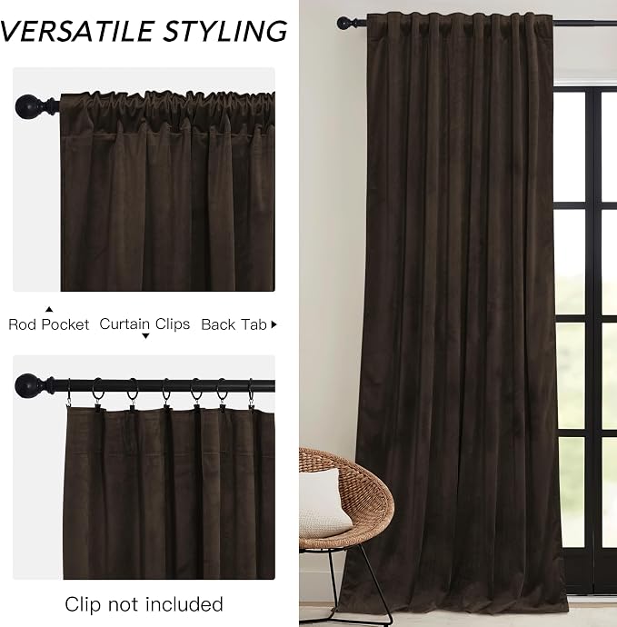 RYB HOME Brown Velvet Curtains 72 inches - Image 3