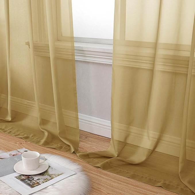 Gold Sheer Curtains 84 Inches Long 2 Panels Set - Image 8