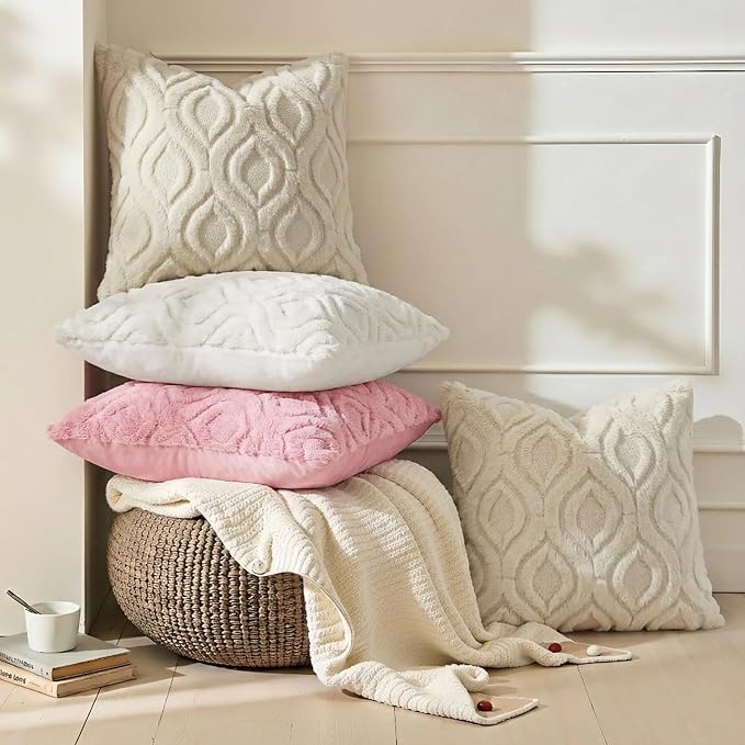 decorUhome Throw Pillow Covers 12x12 Inch Set of 2, Soft Plush Decorative Faux - Image 6