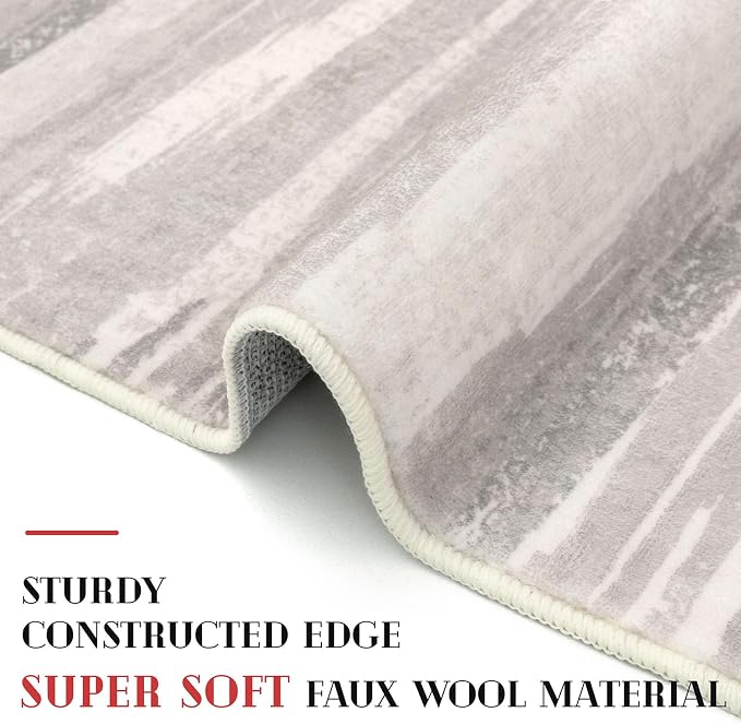 Lansny Modern Abstract Runner Rug 2x6, Neutral Light Beige and Grey Washable - Image 4