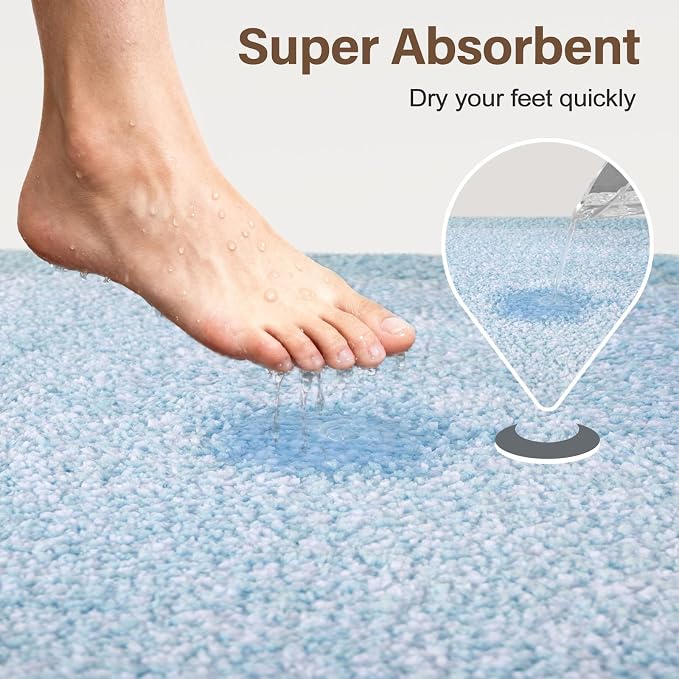 36x24 Large Bathroom Rugs Washable Non Slip, Light Blue Bath Mat - Image 7