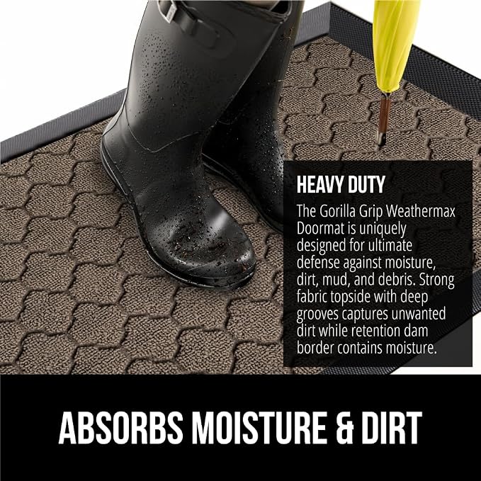 GORILLA GRIP 100% Waterproof All-Season WeatherMAX Doormat 35x23, US Designed - Image 5