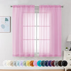 Chyhomenyc Light Pink Sheer Curtains 63 Inch Length 2 Panels, Light Filtering by Chyhomenyc