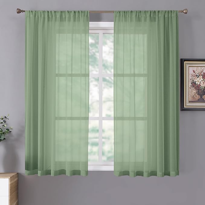 Tollpiz Short Sheer Curtain Linen Textured Living Room Curtains Sheer Light by Tollpiz