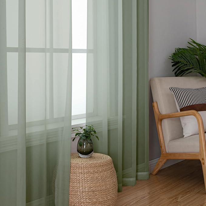 Lecloud Sage Green Sheer Curtains 72 Inches Long 2 Panels Set, Rustic Voile - Image 6