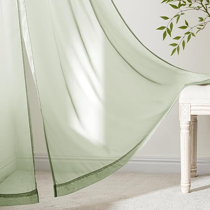 MIULEE Sage Green Sheer Curtains 96 Inches Long, 4 Panels Set, Light Filtering - Image 6