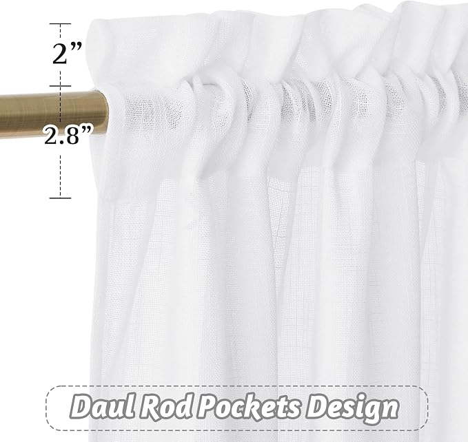 RYB HOME Short Kitchen Valances and Curtain Set, Privacy White Linen Swag - Image 5