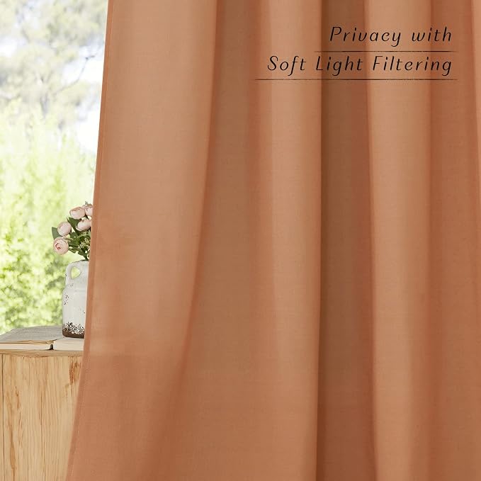 NICETOWN Burnt Orange Linen Kitchen Curtains 36 inch Length, Decorative Thick - Image 3