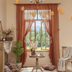 WAZZIO Boho Lace Curtains 72 Inches 2 Panel, Light Filtering Privacy Tassel & - Image 2