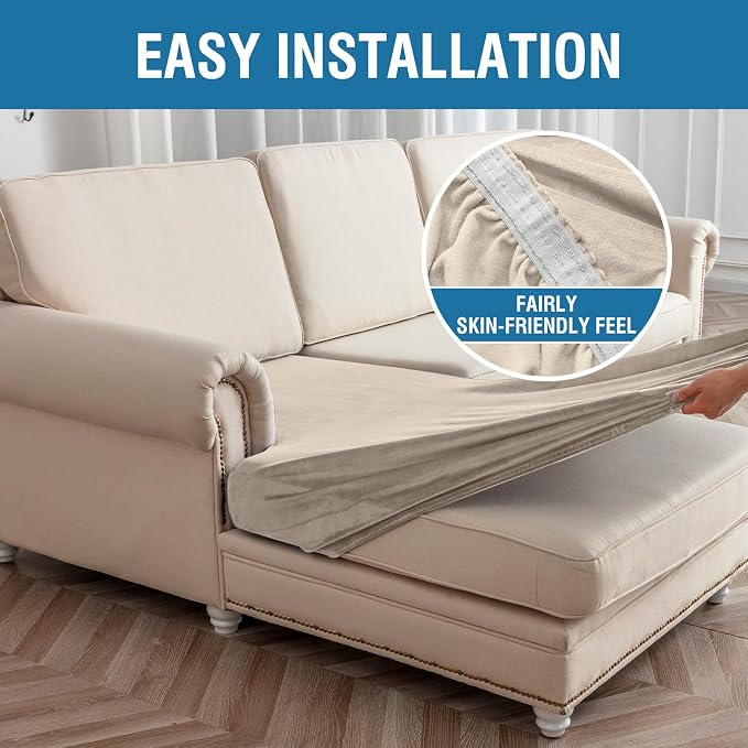 Couch Cover 8-Piece Elastic Velvet Couch Cushion Covers & Chaise Slipcovers - Image 7