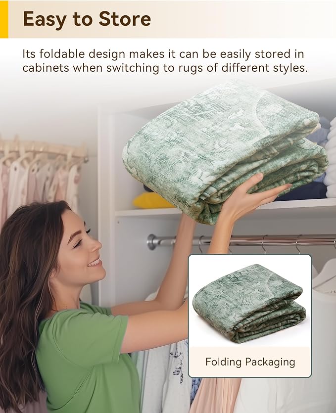 Area Rugs 10'x12' Washable Non-Slip, Floral Vintage Distress Print Pattern - Image 7