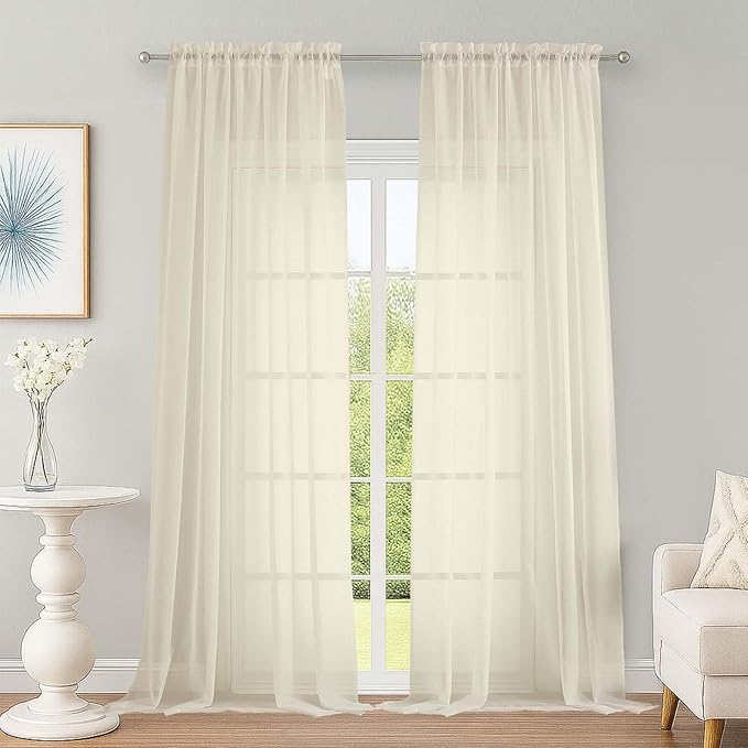 OWENIE Extra Long Cream Sheer Curtains 96 Inches Long 2 Panels Set, Soft by OWENIE