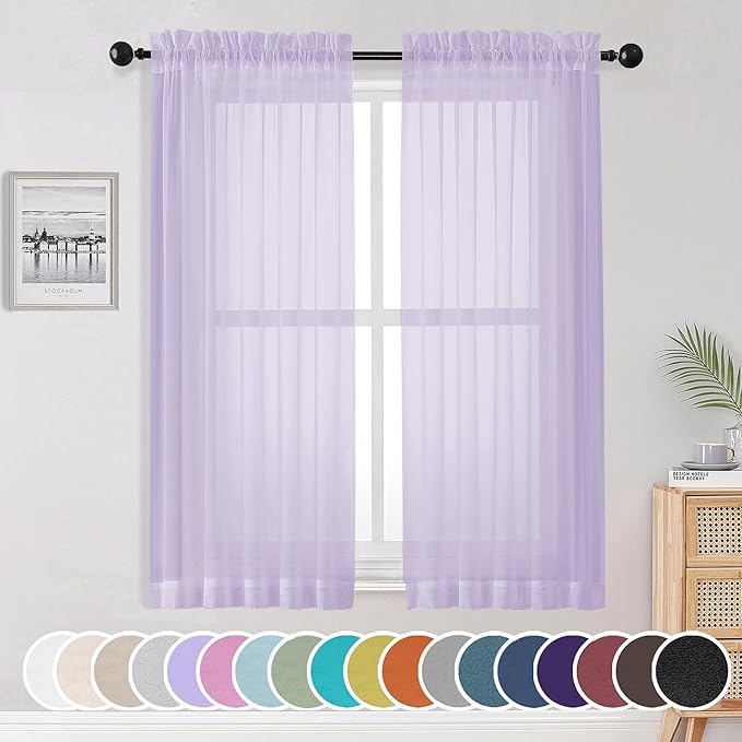OWENIE Light Purple Sheer Curtains 63 inch Length 2 Panels Set, Rod Pocket by OWENIE
